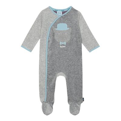 Baby boys' grey bear applique velour sleepsuit